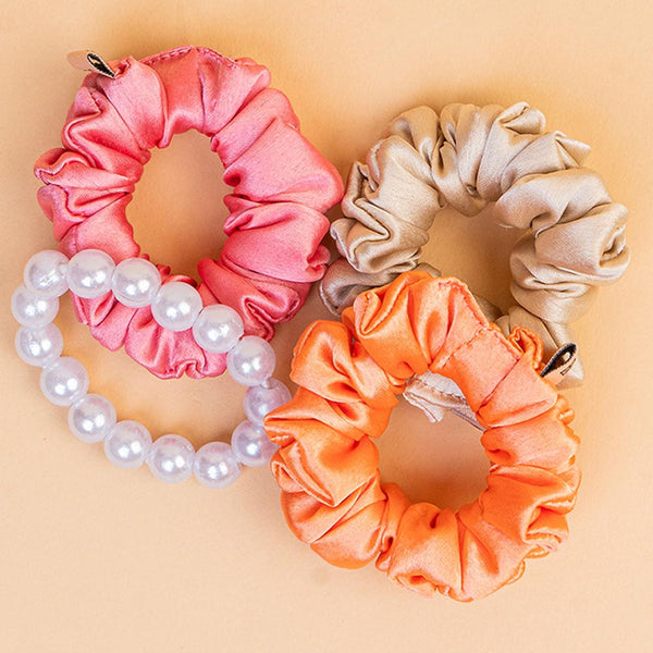 Luxury Scrunchies Set Of 4 With Free Pouch - Pastels