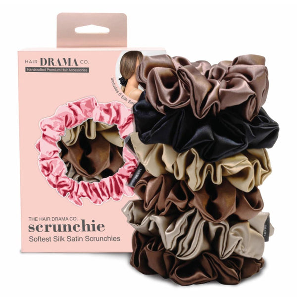 Neutral Silk Satin Scrunchies- Set of 6