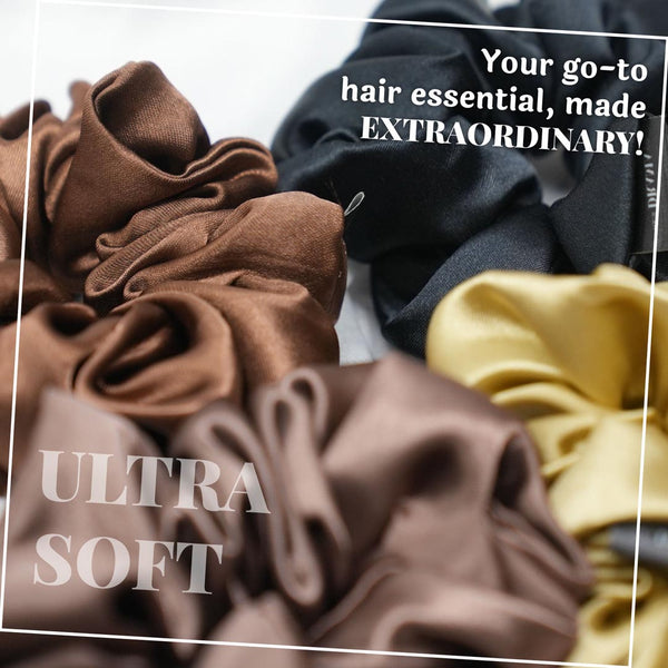 Neutral Silk Satin Scrunchies- Set of 6