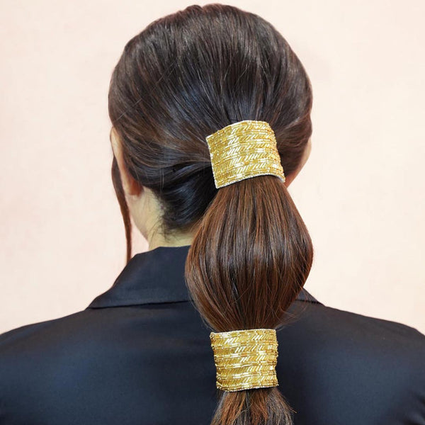 Embellished Ponytail Holder - Gold