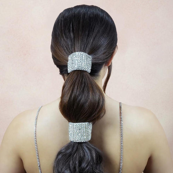Embellished Crystal Ponytail Holder - Silver