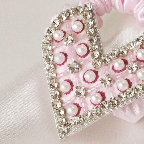 Embellished Heart Ponytail Holder - Light Pink