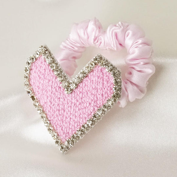 Embellished Heart Ponytail Holder - Pink
