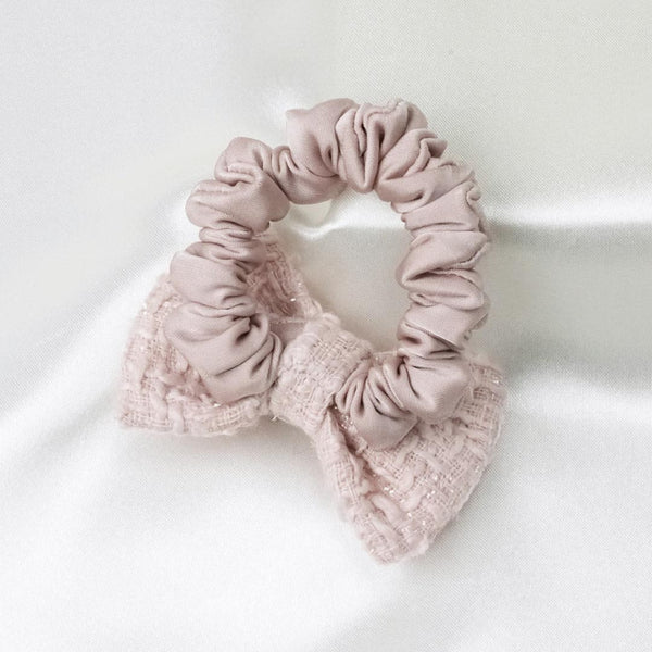 Bow Ponytail Holder with Charm - Dusty Rose