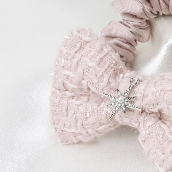 Bow Ponytail Holder with Charm - Dusty Rose