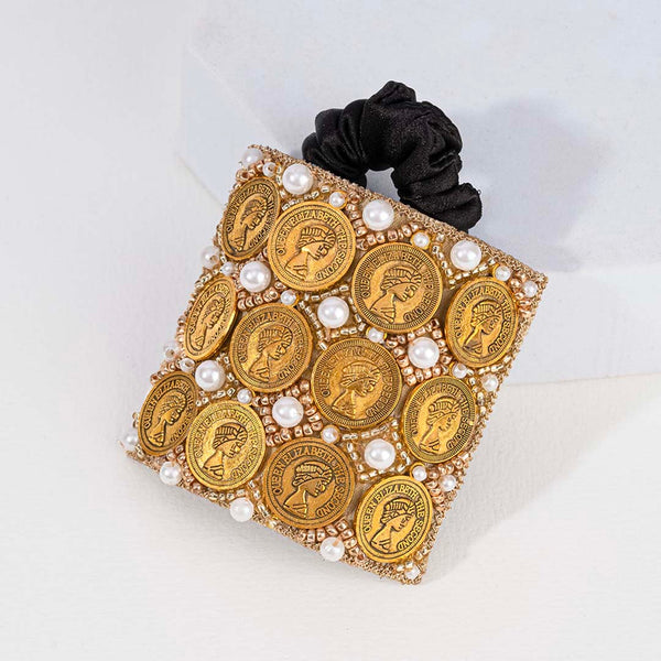 Embellished Coin Ponytail Holder - Gold
