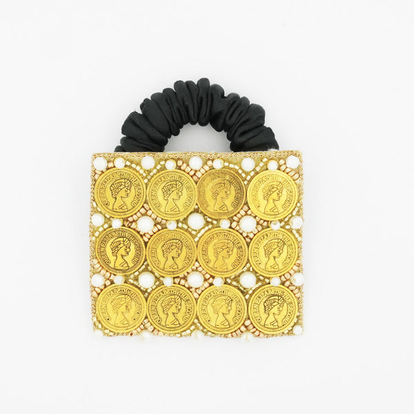 Embellished Coin Ponytail Holder - Gold