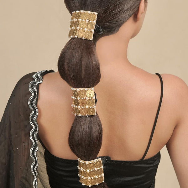 Embellished Coin Ponytail Holder - Gold
