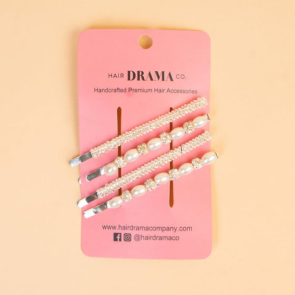 Pearl & Crystal Hair Pins - Set of 4 - Off-White
