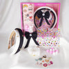 DIY Hair Drama Box with 2 Hair Bands, 1 Scrunchie, 1 Hair Bow, 11 Exclusive Charms, 200+ Crystals & 10 Pom Poms - Black & White