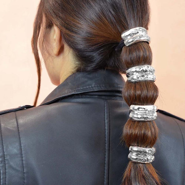 Hammered Halo Pony Cuffs - Silver - Set of 2
