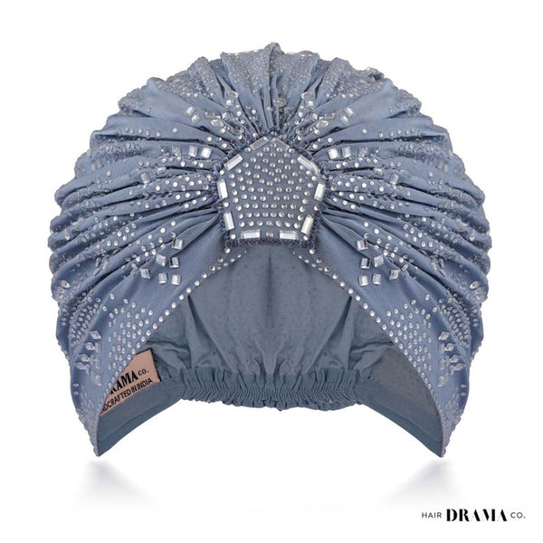 Blue Turban - Silver Crystals