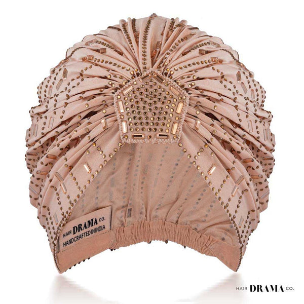 Beige Turban - Golden Crystals
