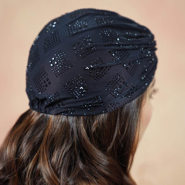 Black Turban - Silver Crystals