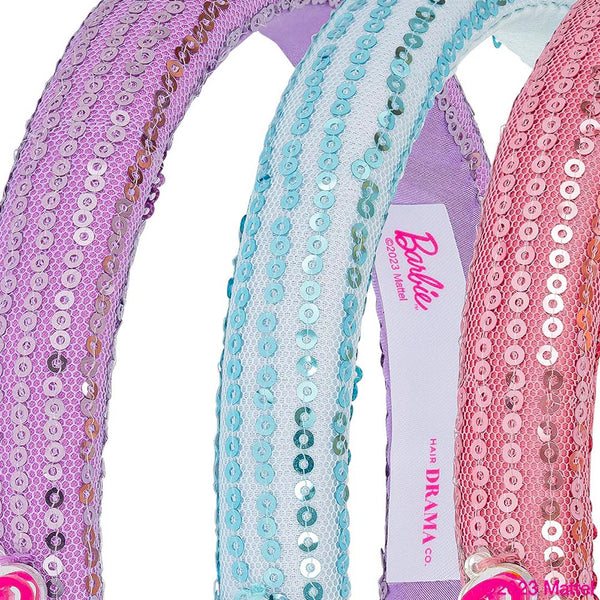 Barbie Sequins Puff Hair Bands with Barbie Charm - Set of 3 - Pink, Blue & Lilac