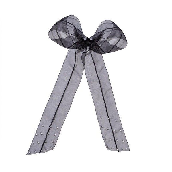 Embellished Pearl Hair Bow Alligator Clip - Black