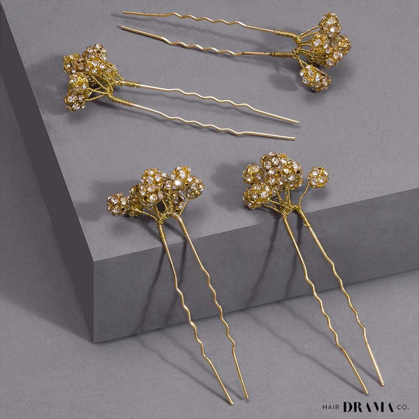 Set of 4 Embellished Pearls U Pins - Gold