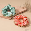 Set of 2 Silk Satin Scrunchies with Pearls - Pink & Mint Green