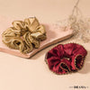 Set of 2 Silk Satin Scrunchies with Gota Patti - Red & Beige