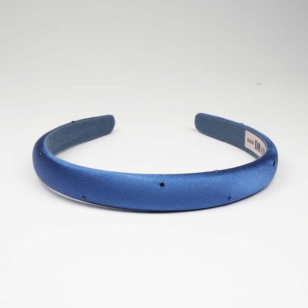 100% Mulberry Silk Puff Hair Band with Rhinestones - Royal Blue