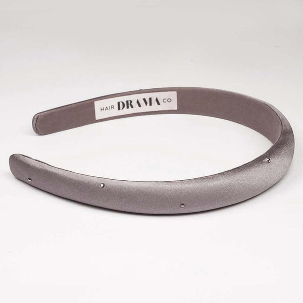 100% Mulberry Silk Puff Hair Band with Rhinestones - Grey