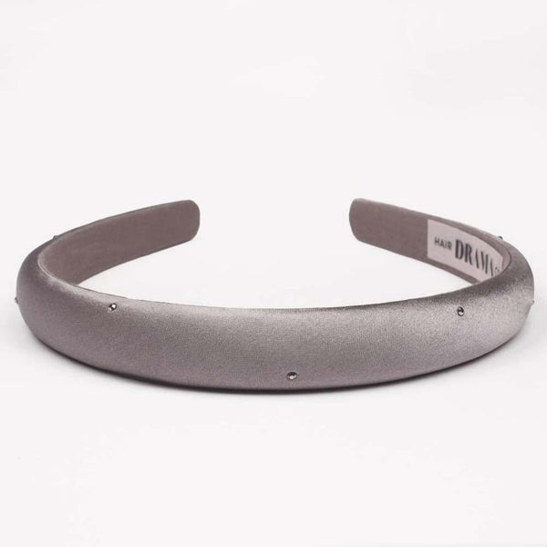 100% Mulberry Silk Puff Hair Band with Rhinestones - Grey