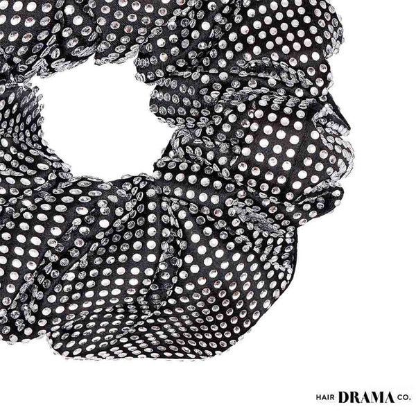 Black Scrunchie - Silver Crystals (Hot Fix)