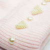 Ribbed Wool Beanie with Pearls & Heart Embellishments - Light Pink
