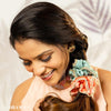 Set of 2 Silk Satin Scrunchies with Pearls - Pink & Mint Green