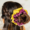 Set of 2 Silk Satin Scrunchies with Gota Patti - Purple & Mustard