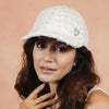 Tweed Baseball Cap with Heart Charm - White