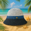 Crochet Beach Bucket Hat with Rose Charm - Shades of Beige