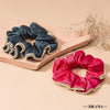 Set of 2 Silk Satin Scrunchies with Pearls - Pink & Green